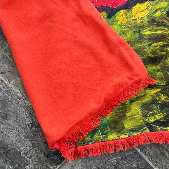 100% Silk Vibrant Multicolour Abstract Scarf Classic Luxury Fringe Boho Chic - Picture 4 of 8